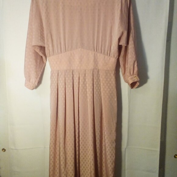 Joan Sparks For Daniel Barrett Vintage Dress Women 14 Long Sleeve Satin Pink - Picture 3 of 15